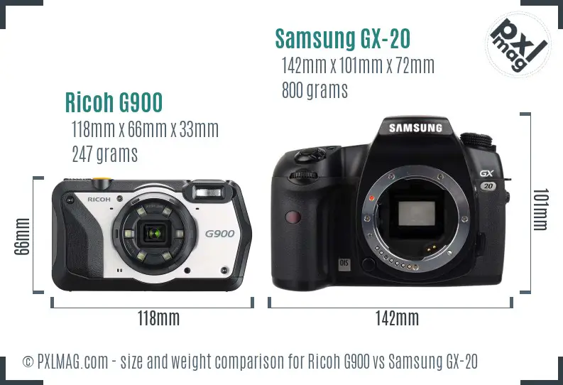 Ricoh G900 vs Samsung GX-20 size comparison