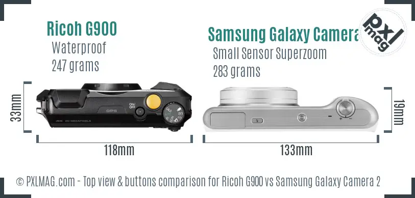 Ricoh G900 vs Samsung Galaxy Camera 2 top view buttons comparison