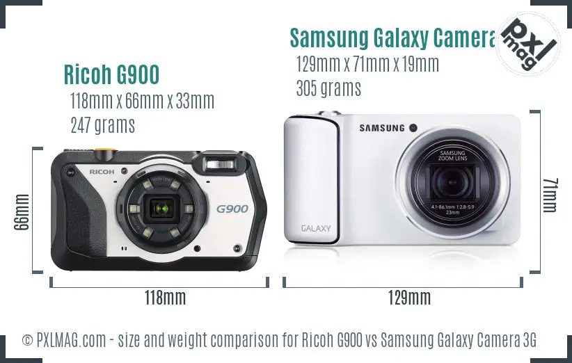 Ricoh G900 vs Samsung Galaxy Camera 3G size comparison