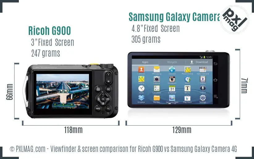 Ricoh G900 vs Samsung Galaxy Camera 4G Screen and Viewfinder comparison