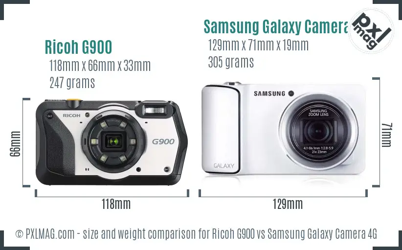 Ricoh G900 vs Samsung Galaxy Camera 4G size comparison
