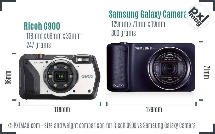 Ricoh G900 vs Samsung Galaxy Camera size comparison