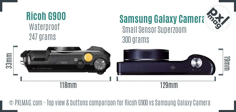 Ricoh G900 vs Samsung Galaxy Camera top view buttons comparison