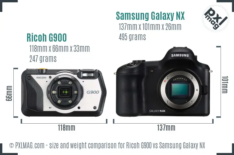 Ricoh G900 vs Samsung Galaxy NX size comparison