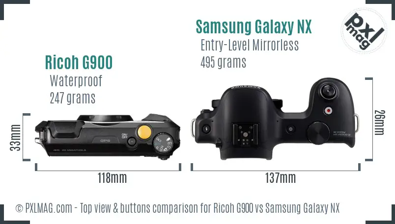 Ricoh G900 vs Samsung Galaxy NX top view buttons comparison