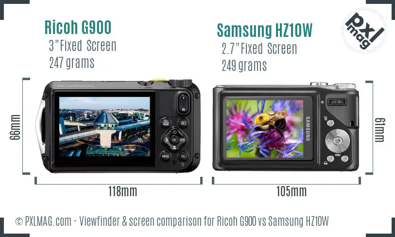 Ricoh G900 vs Samsung HZ10W Screen and Viewfinder comparison