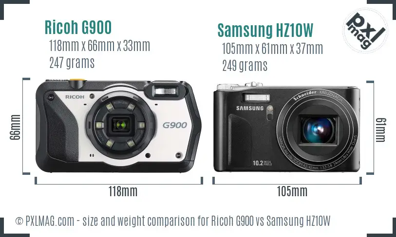 Ricoh G900 vs Samsung HZ10W size comparison