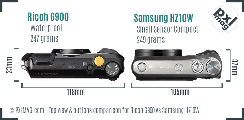 Ricoh G900 vs Samsung HZ10W top view buttons comparison