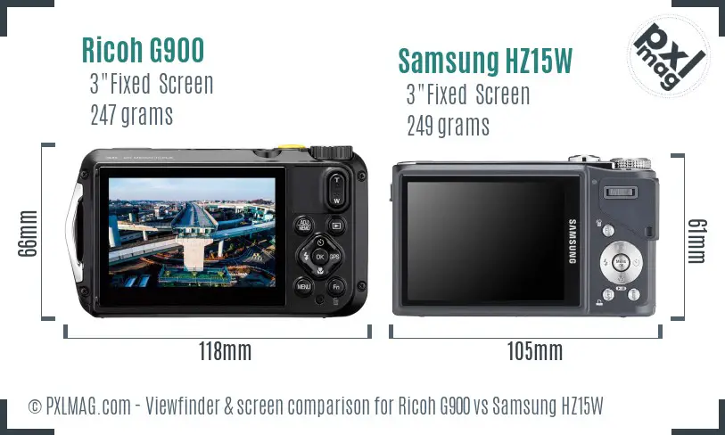 Ricoh G900 vs Samsung HZ15W Screen and Viewfinder comparison