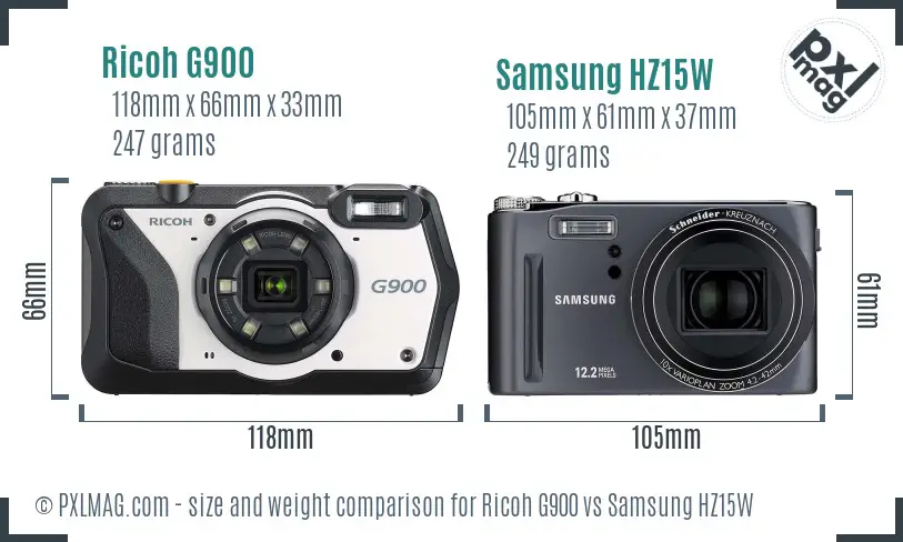 Ricoh G900 vs Samsung HZ15W size comparison