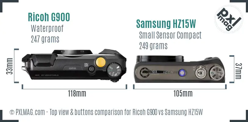 Ricoh G900 vs Samsung HZ15W top view buttons comparison