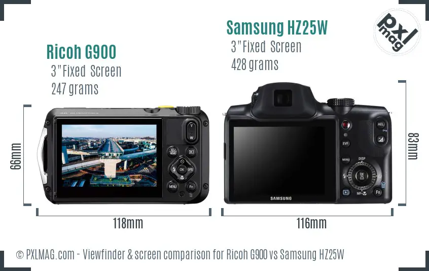 Ricoh G900 vs Samsung HZ25W Screen and Viewfinder comparison