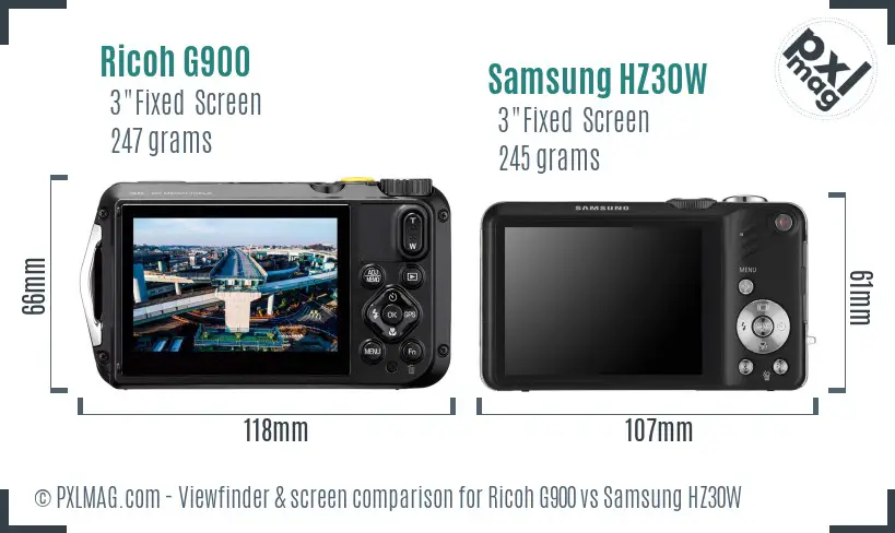 Ricoh G900 vs Samsung HZ30W Screen and Viewfinder comparison