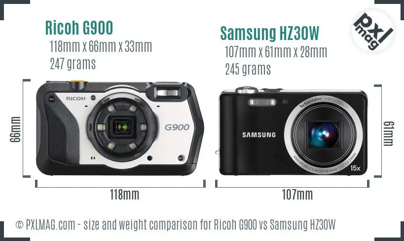 Ricoh G900 vs Samsung HZ30W size comparison