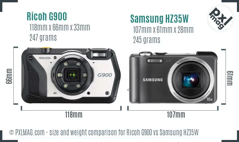 Ricoh G900 vs Samsung HZ35W size comparison