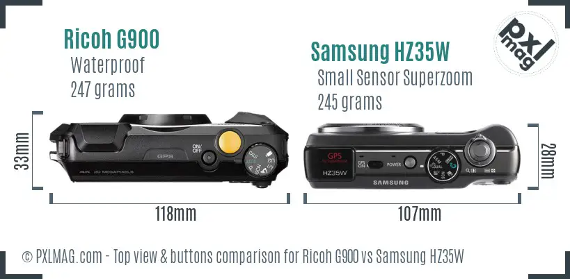 Ricoh G900 vs Samsung HZ35W top view buttons comparison