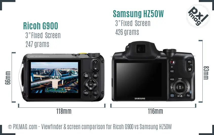 Ricoh G900 vs Samsung HZ50W Screen and Viewfinder comparison