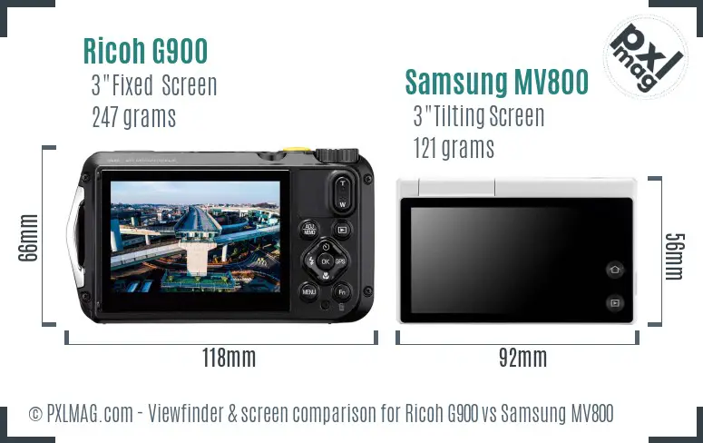 Ricoh G900 vs Samsung MV800 Screen and Viewfinder comparison