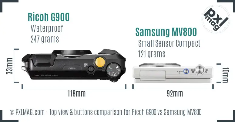 Ricoh G900 vs Samsung MV800 top view buttons comparison