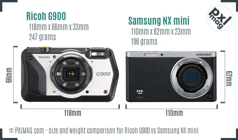 Ricoh G900 vs Samsung NX mini size comparison