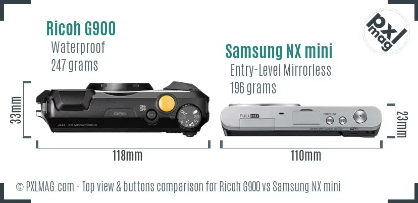 Ricoh G900 vs Samsung NX mini top view buttons comparison