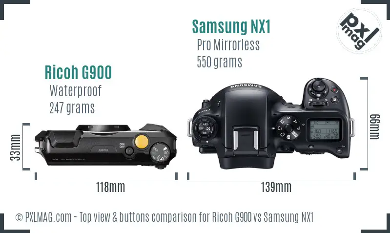 Ricoh G900 vs Samsung NX1 top view buttons comparison