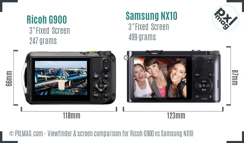Ricoh G900 vs Samsung NX10 Screen and Viewfinder comparison