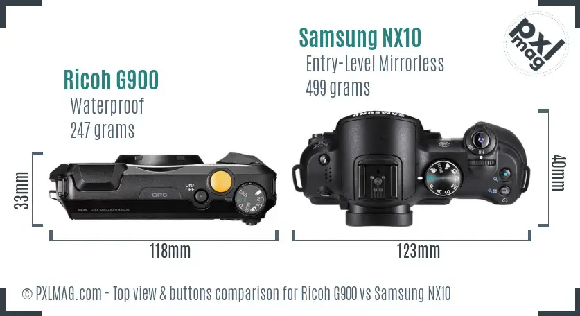 Ricoh G900 vs Samsung NX10 top view buttons comparison