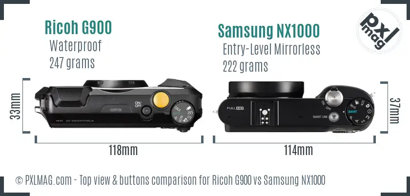 Ricoh G900 vs Samsung NX1000 top view buttons comparison