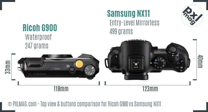 Ricoh G900 vs Samsung NX11 top view buttons comparison