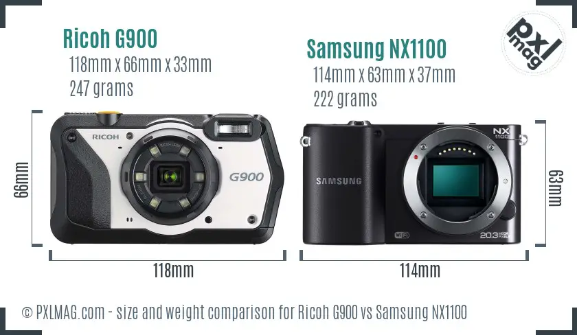 Ricoh G900 vs Samsung NX1100 size comparison