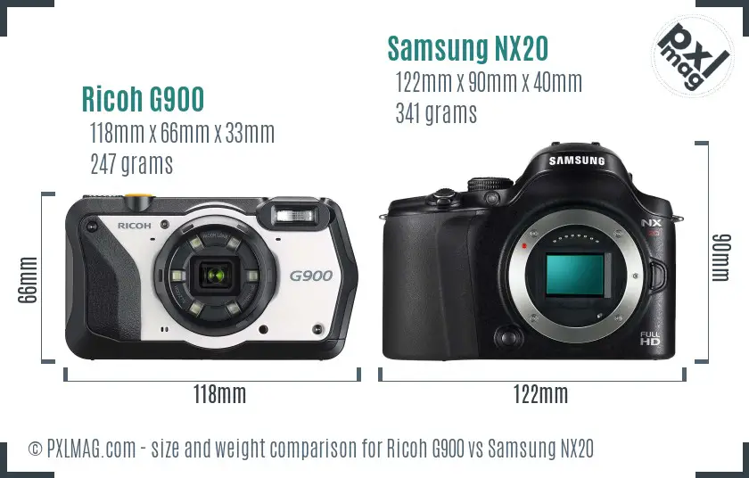 Ricoh G900 vs Samsung NX20 size comparison