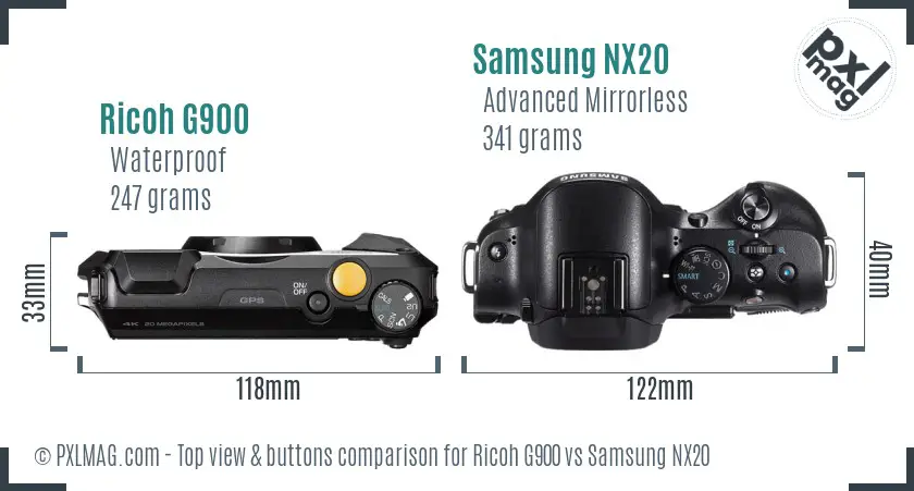 Ricoh G900 vs Samsung NX20 top view buttons comparison