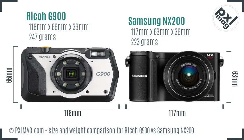 Ricoh G900 vs Samsung NX200 size comparison