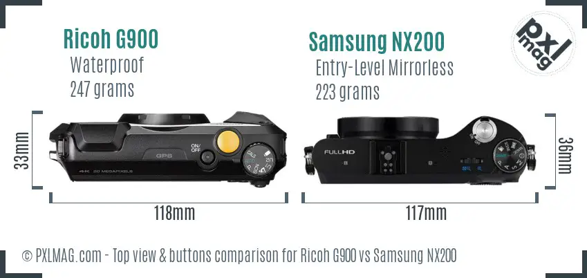 Ricoh G900 vs Samsung NX200 top view buttons comparison