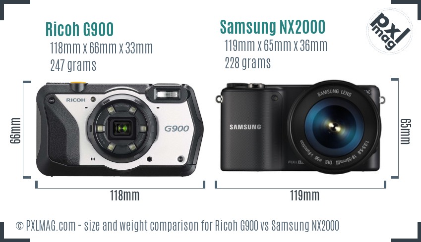 Ricoh G900 vs Samsung NX2000 size comparison