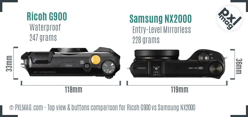 Ricoh G900 vs Samsung NX2000 top view buttons comparison