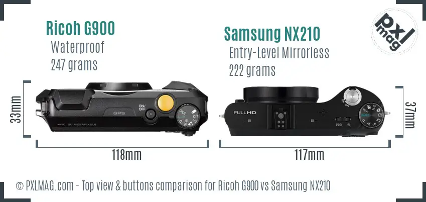 Ricoh G900 vs Samsung NX210 top view buttons comparison