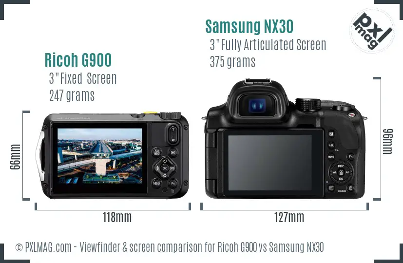 Ricoh G900 vs Samsung NX30 Screen and Viewfinder comparison