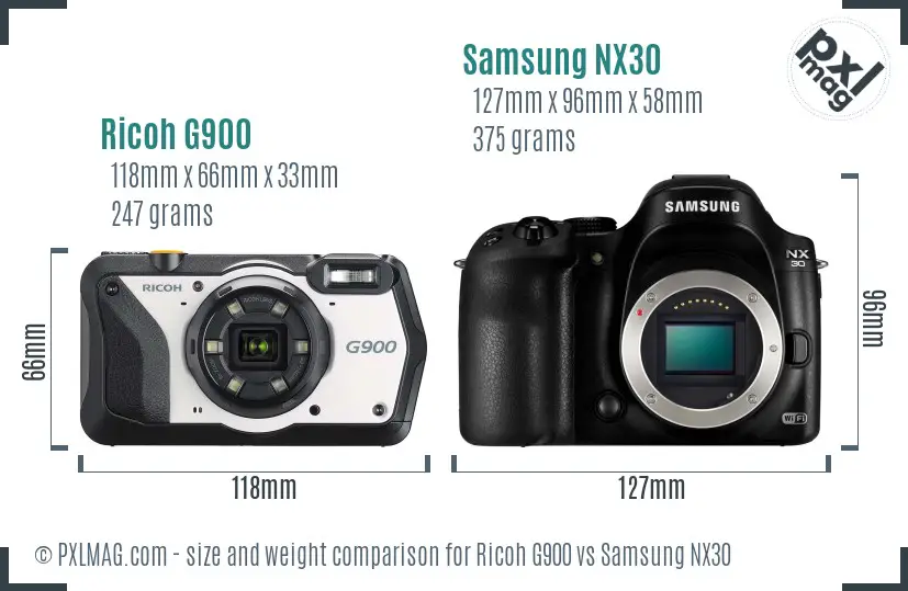 Ricoh G900 vs Samsung NX30 size comparison