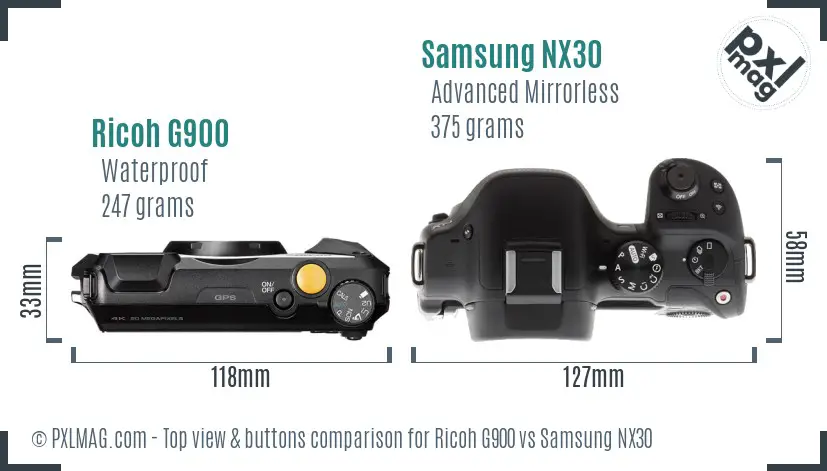 Ricoh G900 vs Samsung NX30 top view buttons comparison