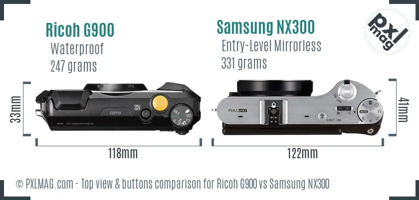 Ricoh G900 vs Samsung NX300 top view buttons comparison