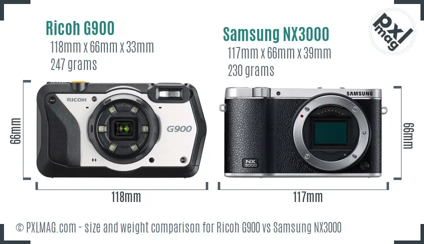 Ricoh G900 vs Samsung NX3000 size comparison