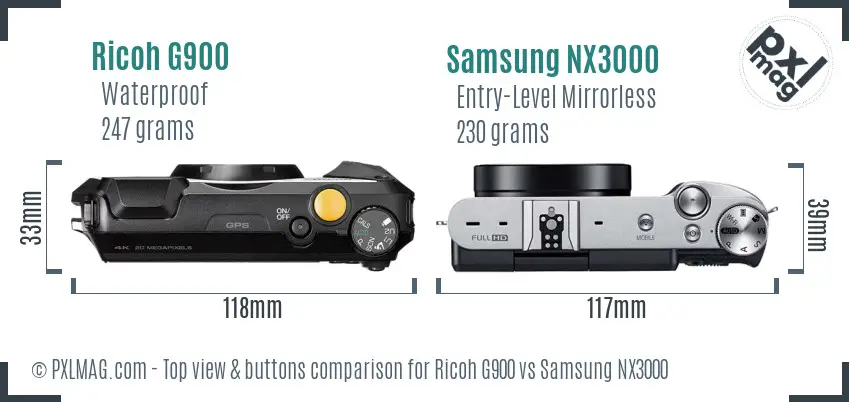 Ricoh G900 vs Samsung NX3000 top view buttons comparison