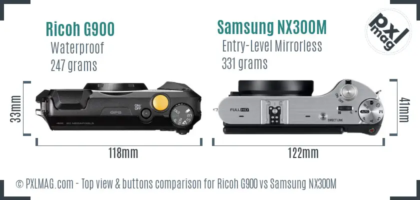 Ricoh G900 vs Samsung NX300M top view buttons comparison