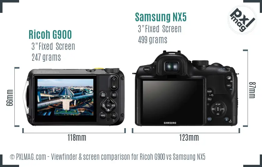 Ricoh G900 vs Samsung NX5 Screen and Viewfinder comparison