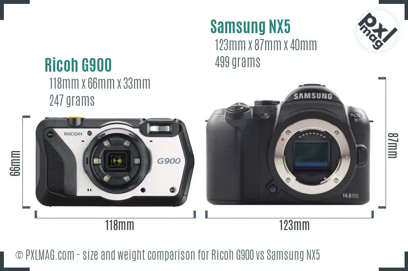 Ricoh G900 vs Samsung NX5 size comparison
