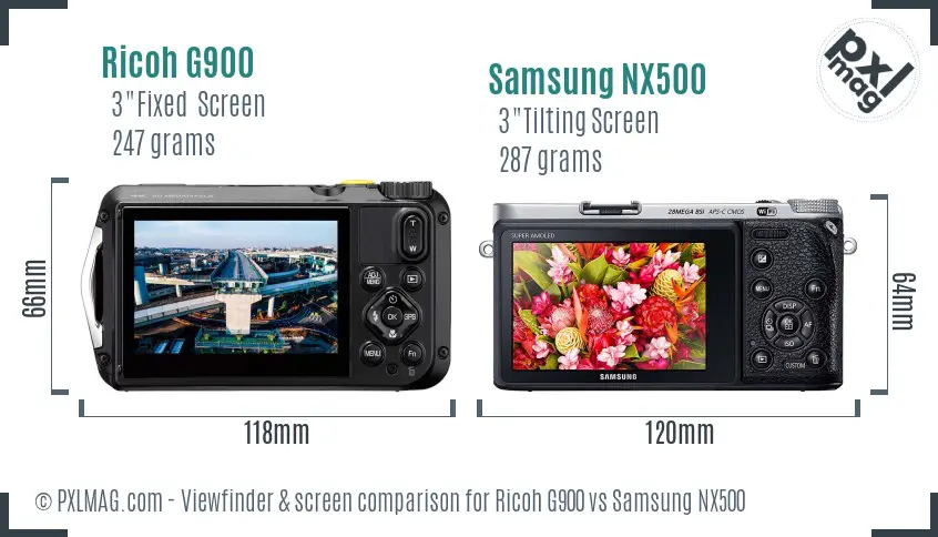 Ricoh G900 vs Samsung NX500 Screen and Viewfinder comparison
