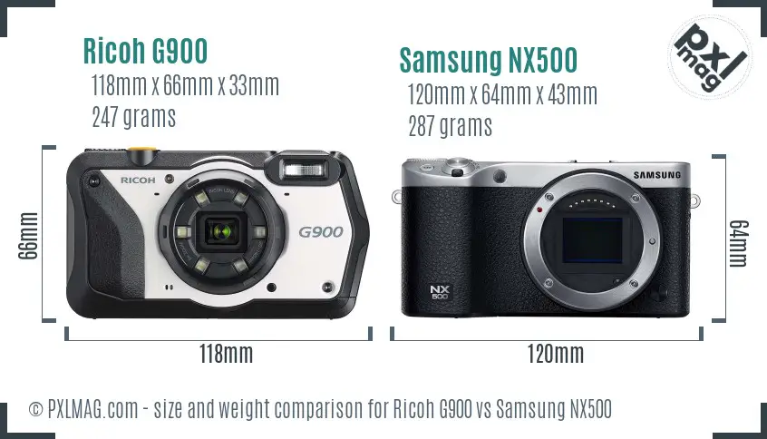 Ricoh G900 vs Samsung NX500 size comparison
