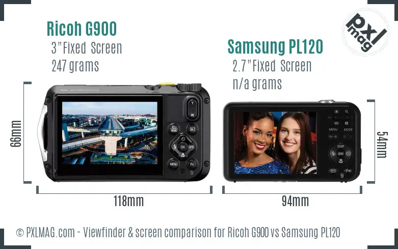 Ricoh G900 vs Samsung PL120 Screen and Viewfinder comparison